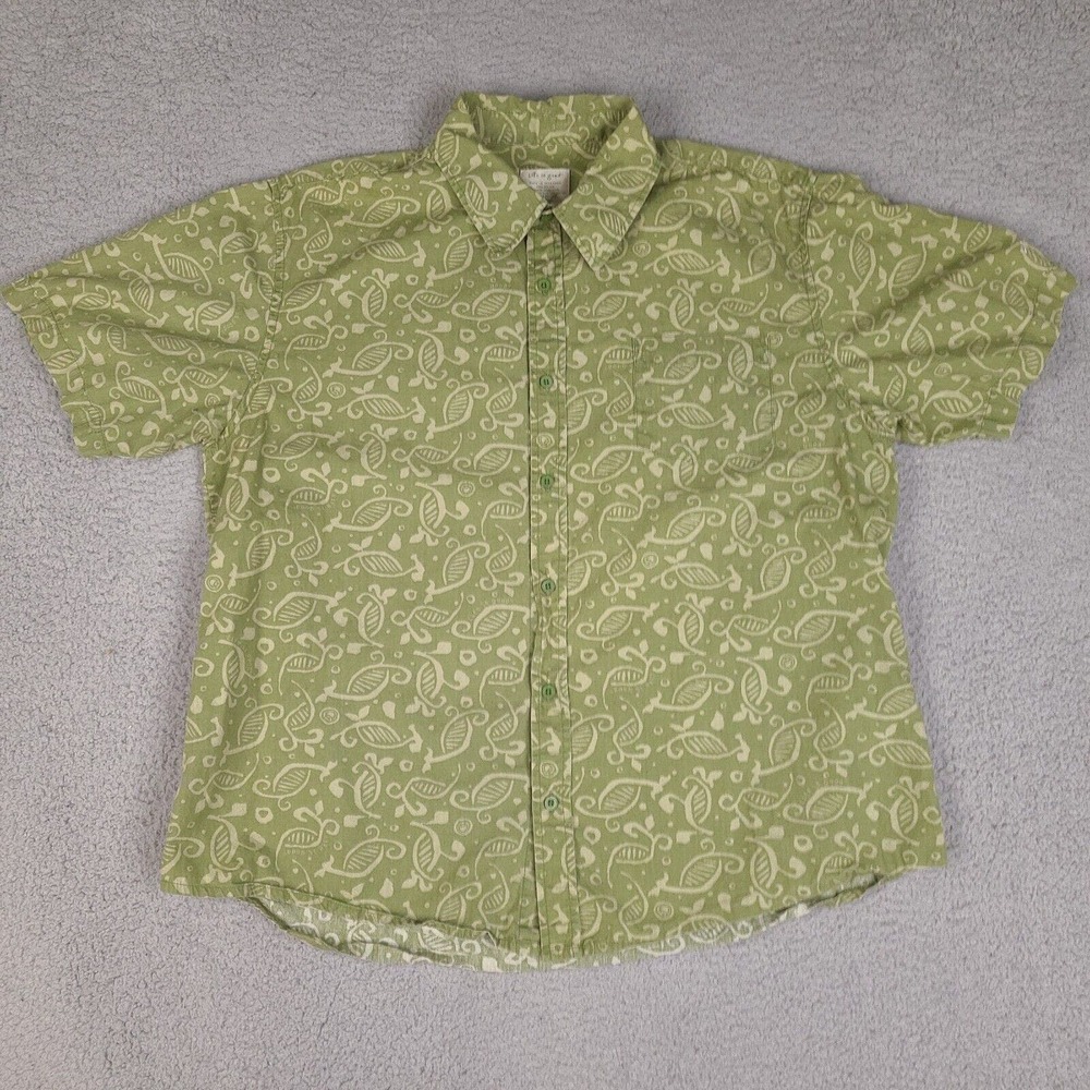 Life Is Good Shirt Mens Large‎ Green Golf Button Down Short Sleeve Geometric